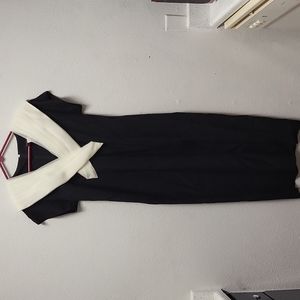 Vintage Black and Cream Cross Neckline Full Length Formal Dress